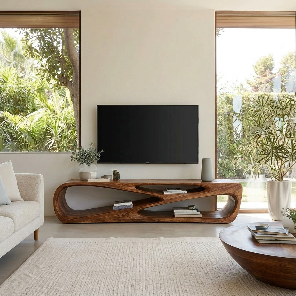 Contemporary Natural Wood Media Console For Living Room Decor RTTHHNTVC105