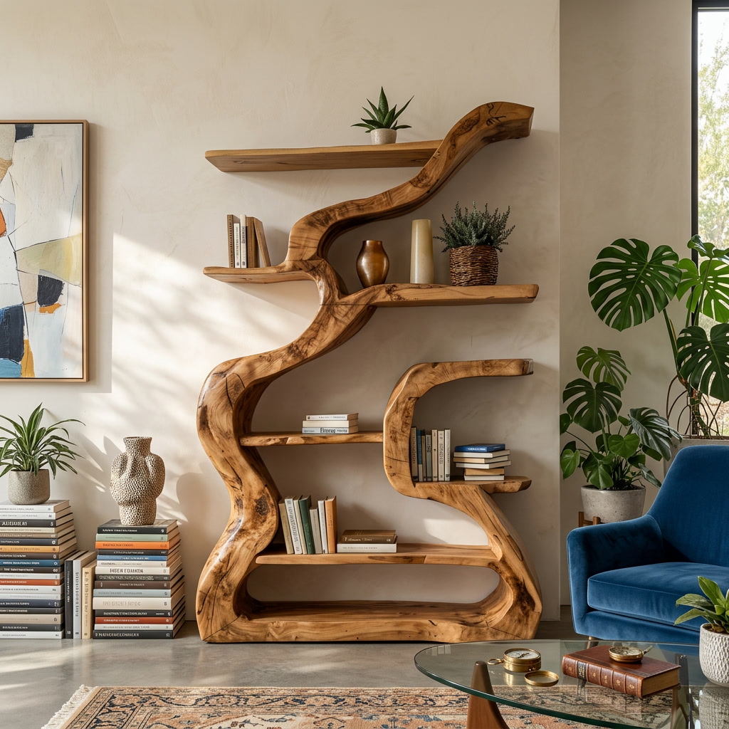 Organic Sculptural Bookshelf With Curved Design For Living Room SITHTTBS033