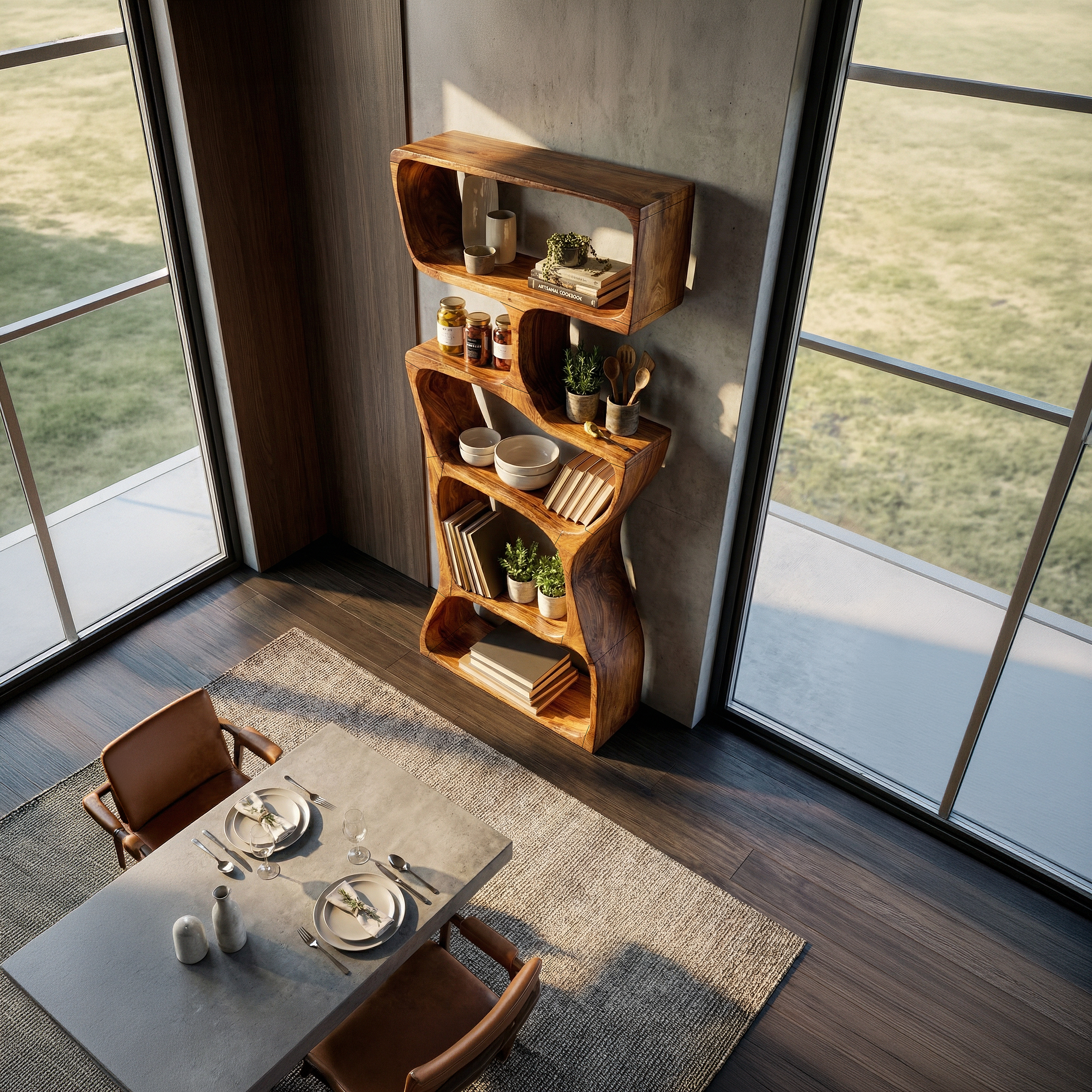 Organic Modern Asymmetrical Bookshelf Reading Nook Display SILDTTRBS014
