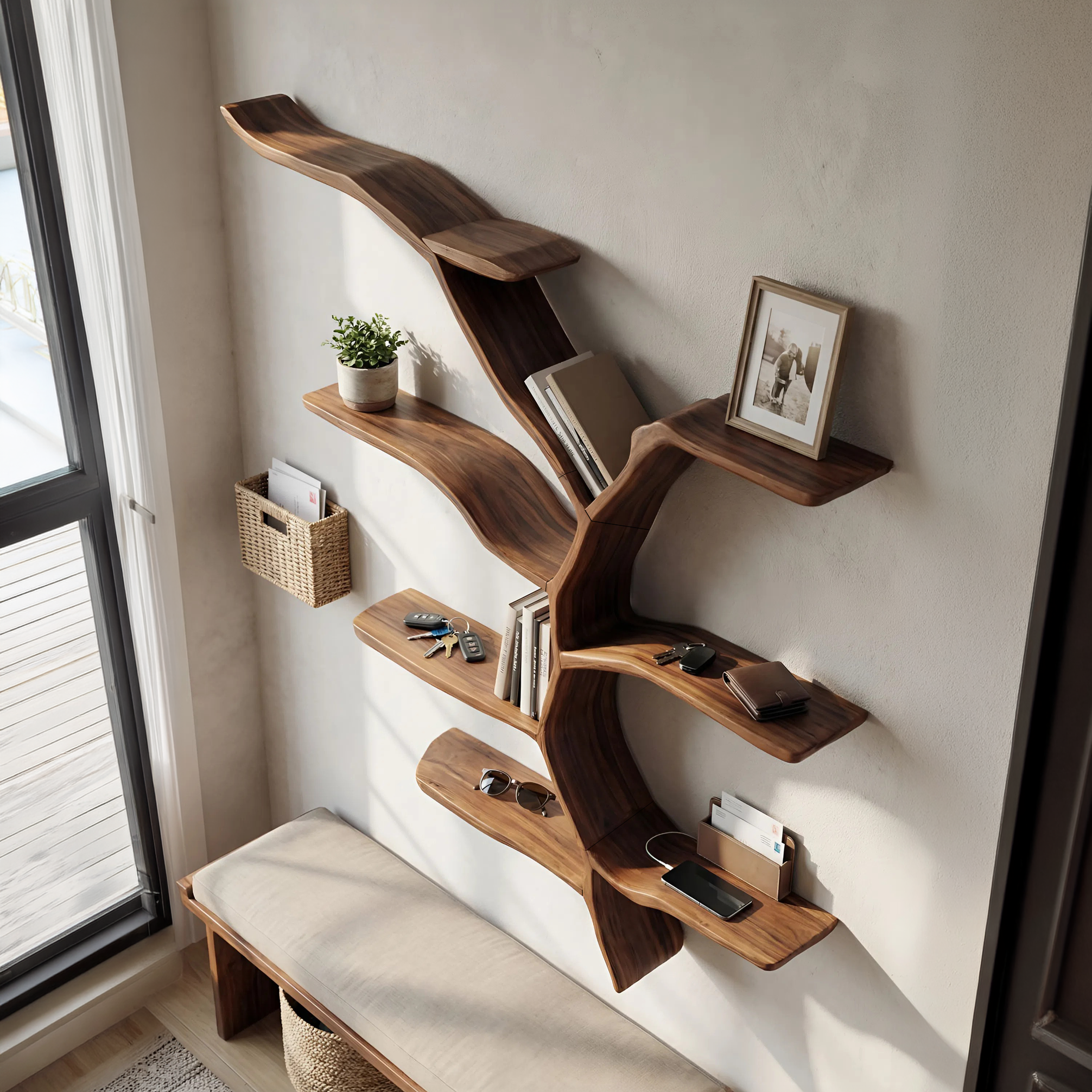 Mid Century Wall Shelf For Living Room Storage Decor SILDTTNWMS025