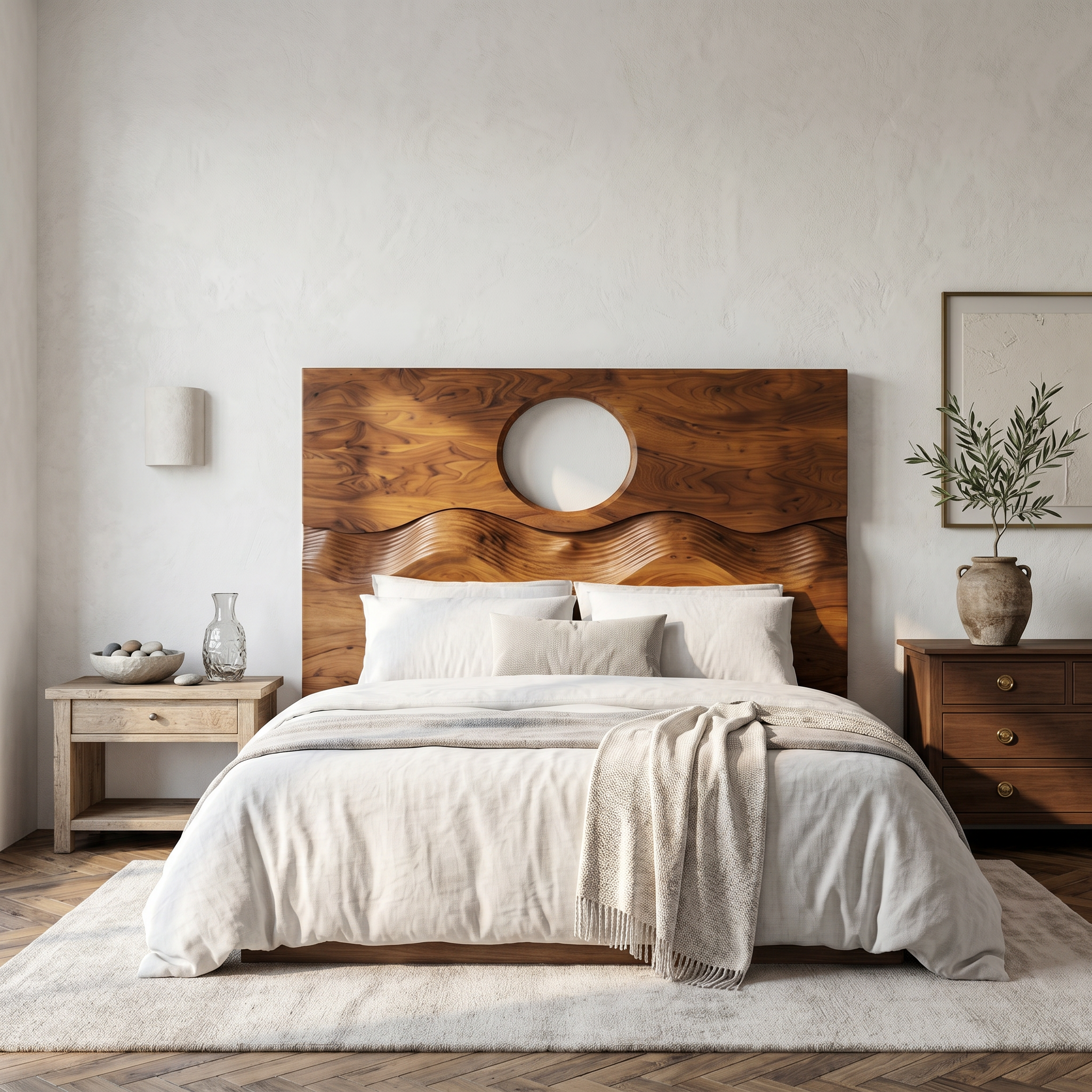 Organic Moon Cutout Headboard Wooden Bed Headboard For Bedroom SINLSAHB043