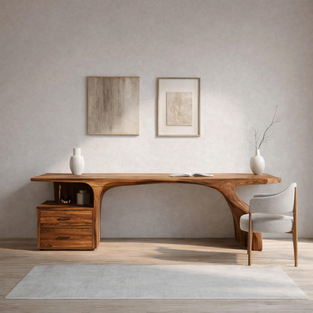 Organic Live Edge Wood Desk With Storage Drawers For Workspace RTTHHNDE098
