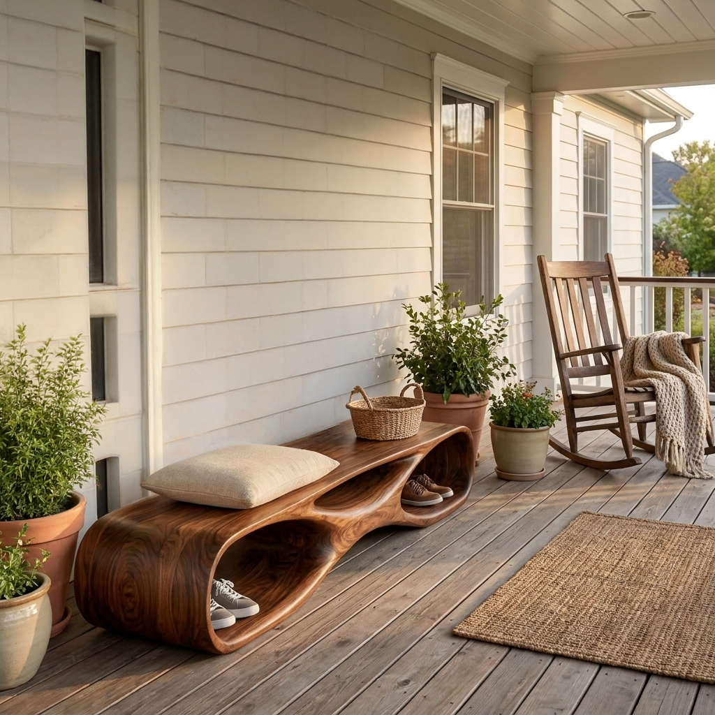Artistic Wooden Bench With Organic Shape For Hallway RTTHTTCHR094