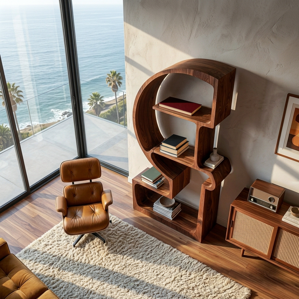 Artistic Wooden Bookshelf With Unique Curved Structure For Home RTTHTTBS127
