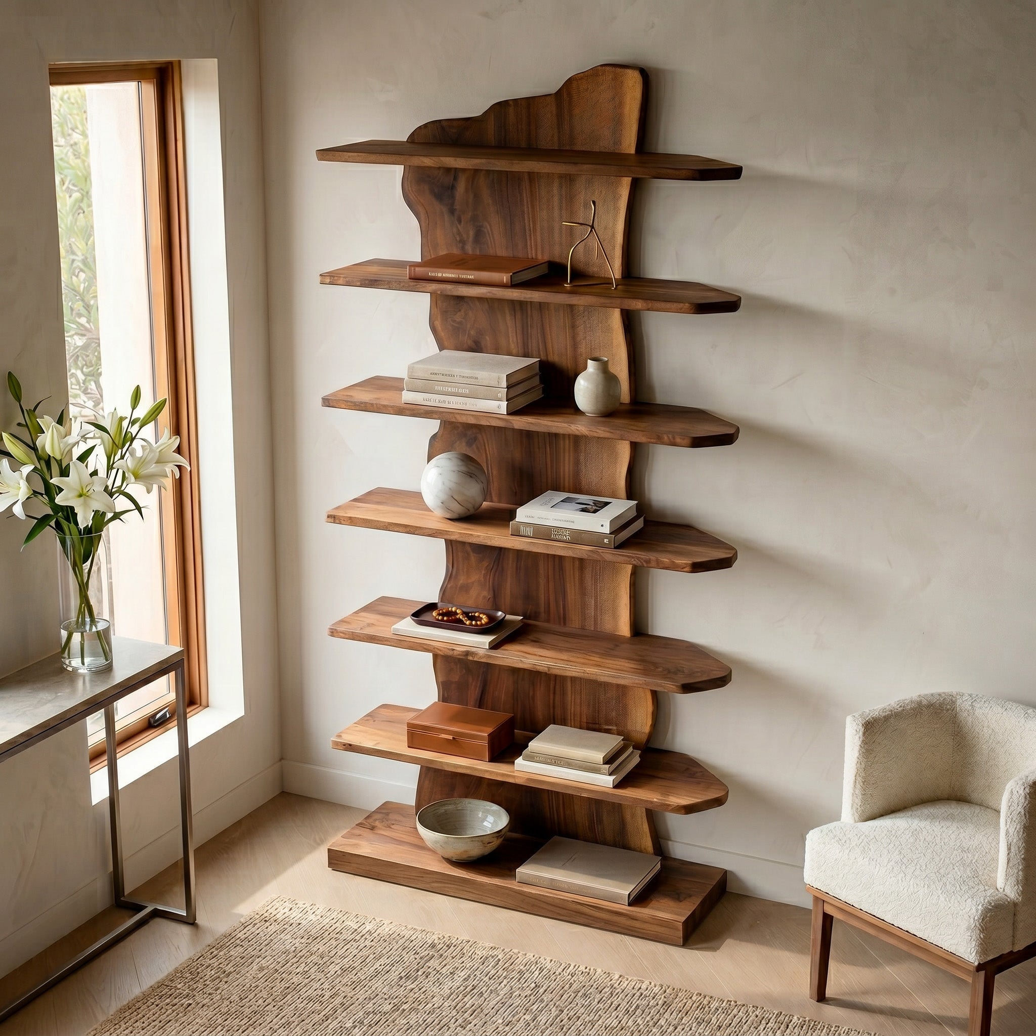 Organic Natural Wooden Standing Shelf For Reading Nook RTTHHNSS020