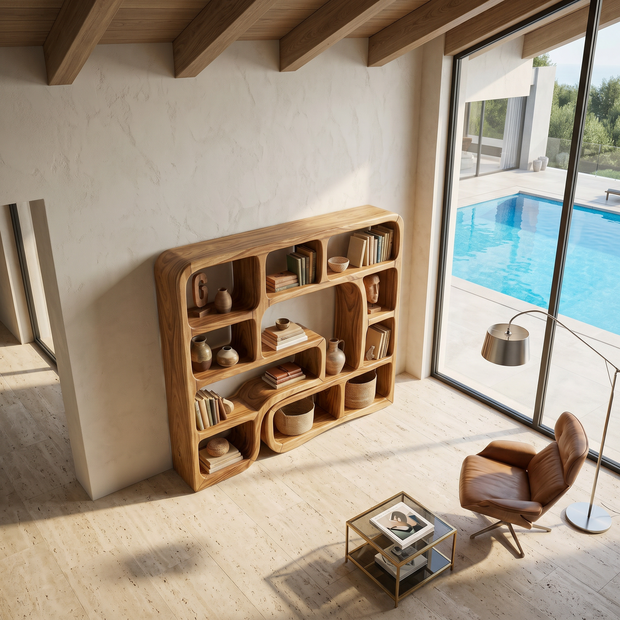 Luxury Wooden Bookcase With Organic Wave Design SILDTTRBS033