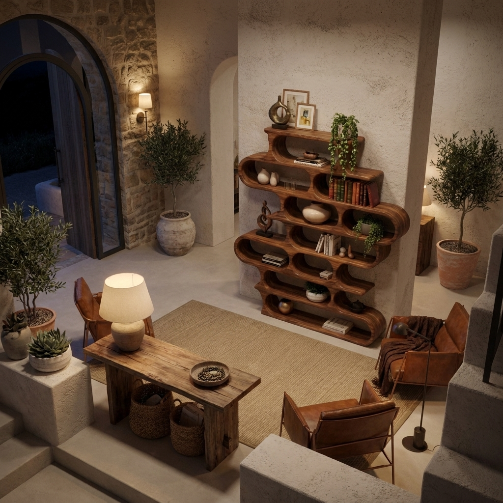 Organic Oval Bookshelf For Living Room Or Creative Studio SITHTTBS021