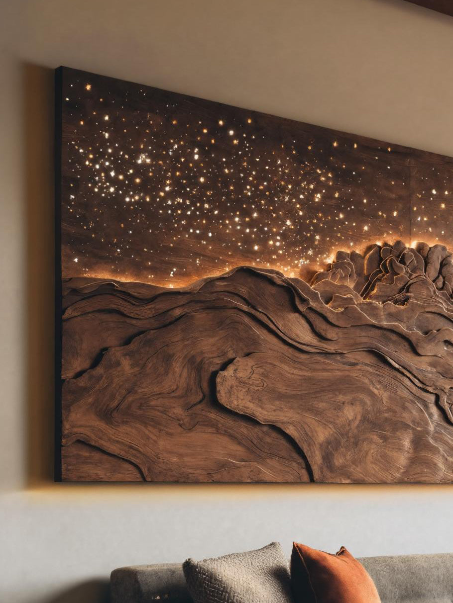 Hand Carved Wall Art With LED Eclipse Design For Living Room SITHHNWA019