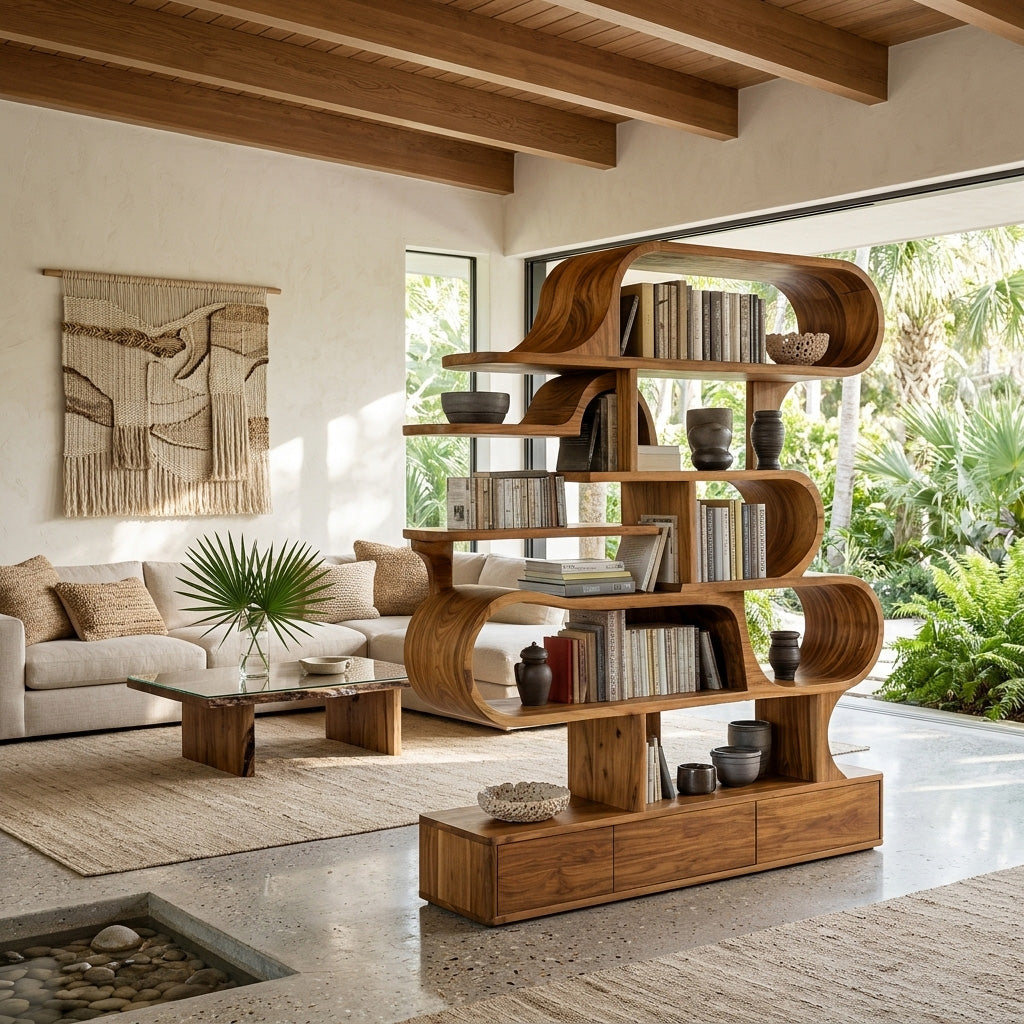 Modern Sculptural Bookshelf With Curved Design For Living Room Or Office SITHHNBS035