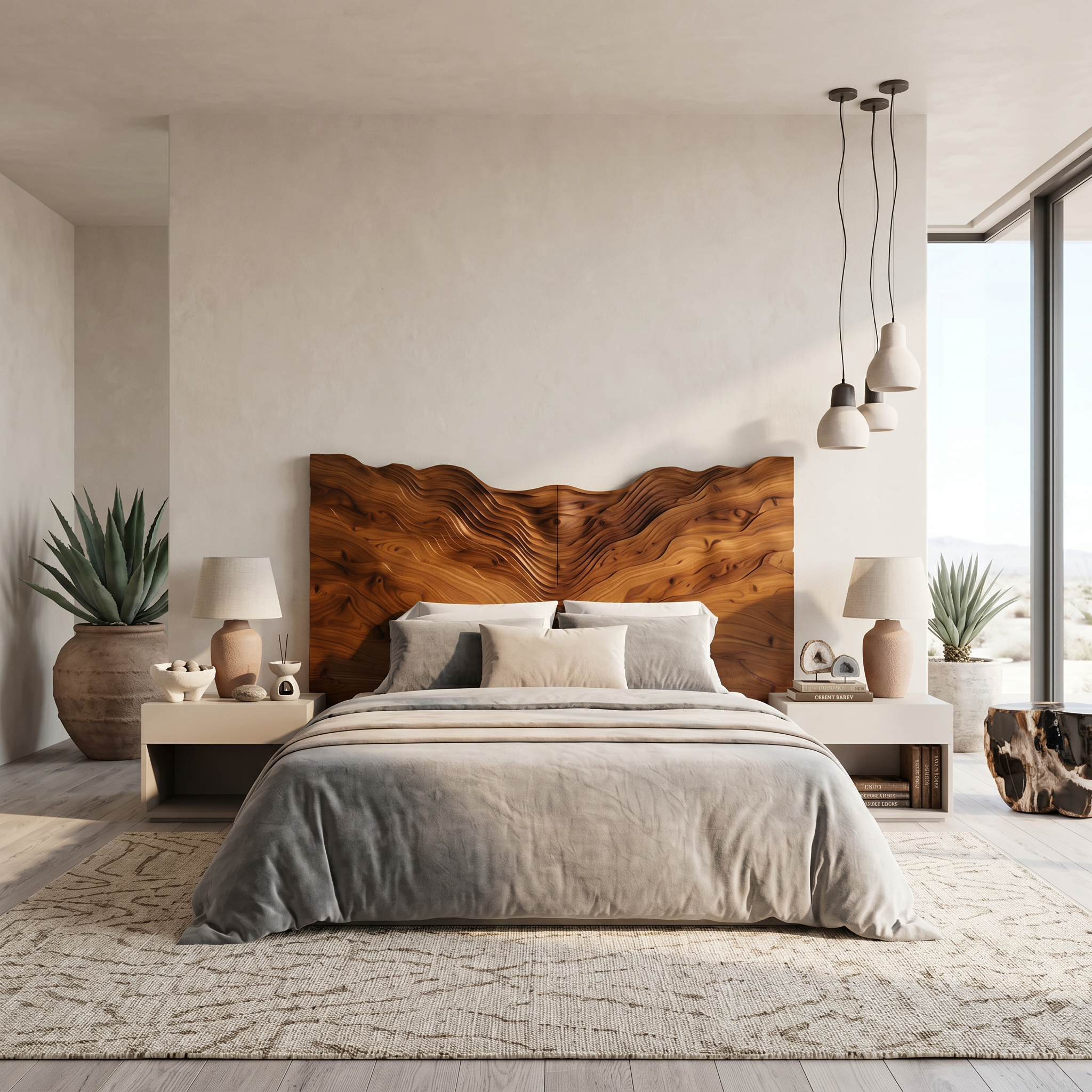 Contemporary Mountain Range Headboard Wooden Bed Headboard For Bedroom SINLSAHB046