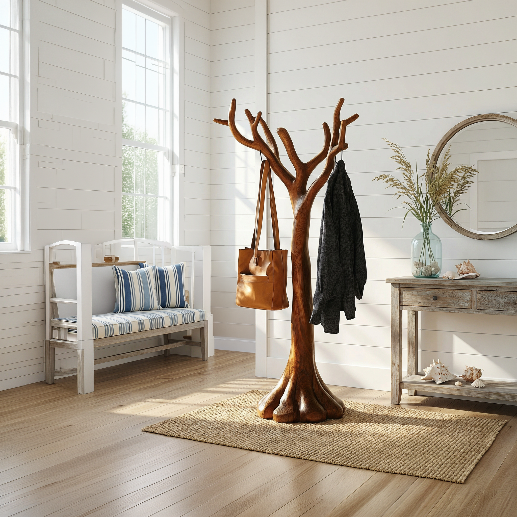 Rustic Sculptural Entryway Coat Rack For Living Room And Lounge SINLSATCR101