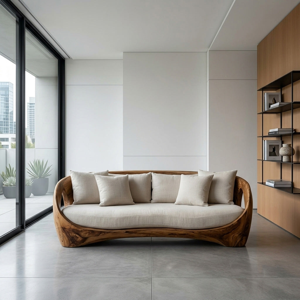 Sculptural Wooden Frame Sofa For Modern Living Room RTTHHNSFA038