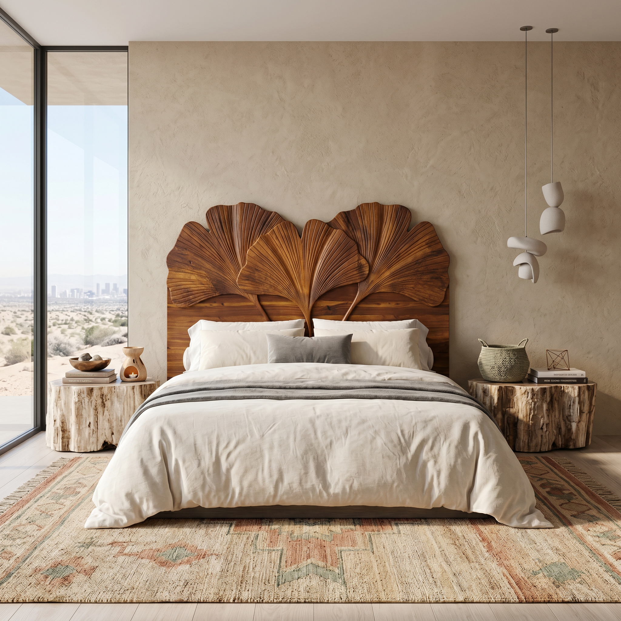 Modern Layered Leaf Headboard Wooden Bed Headboard For Bedroom SINLSAHB047