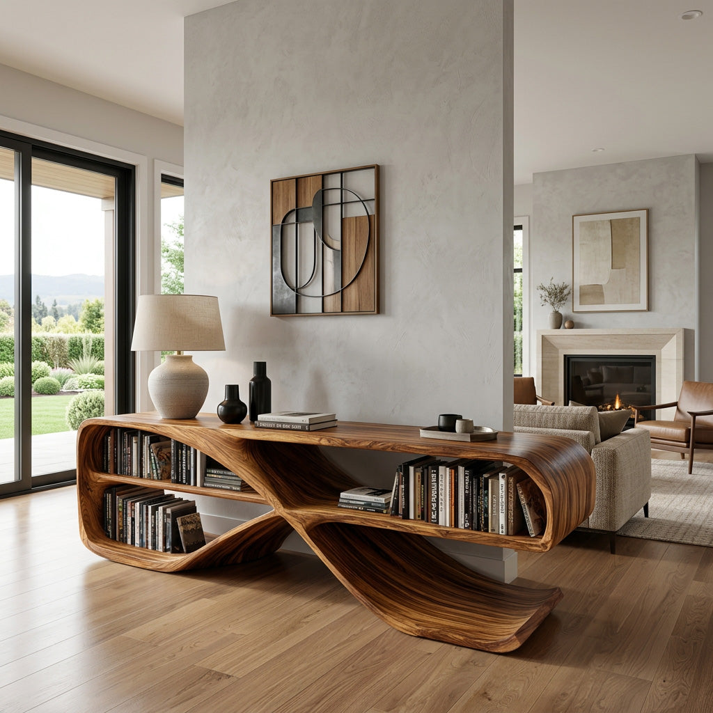 Modern Organic Wooden Console Table For Living Decor RTTHHNCS006