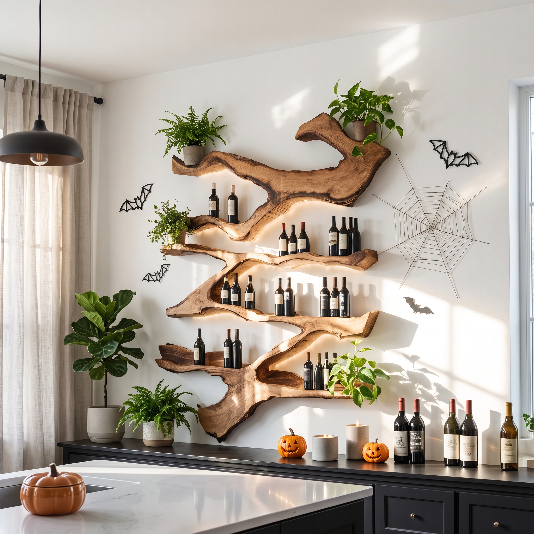 Farmhouse Wooden Live Edge Wine Holder For Kitchen Halloween Decor SILDTTRHWH001
