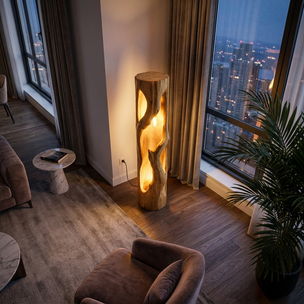Rustic Natural Wood Floor Lamp For Statement Living Room RTTHTTLAM049