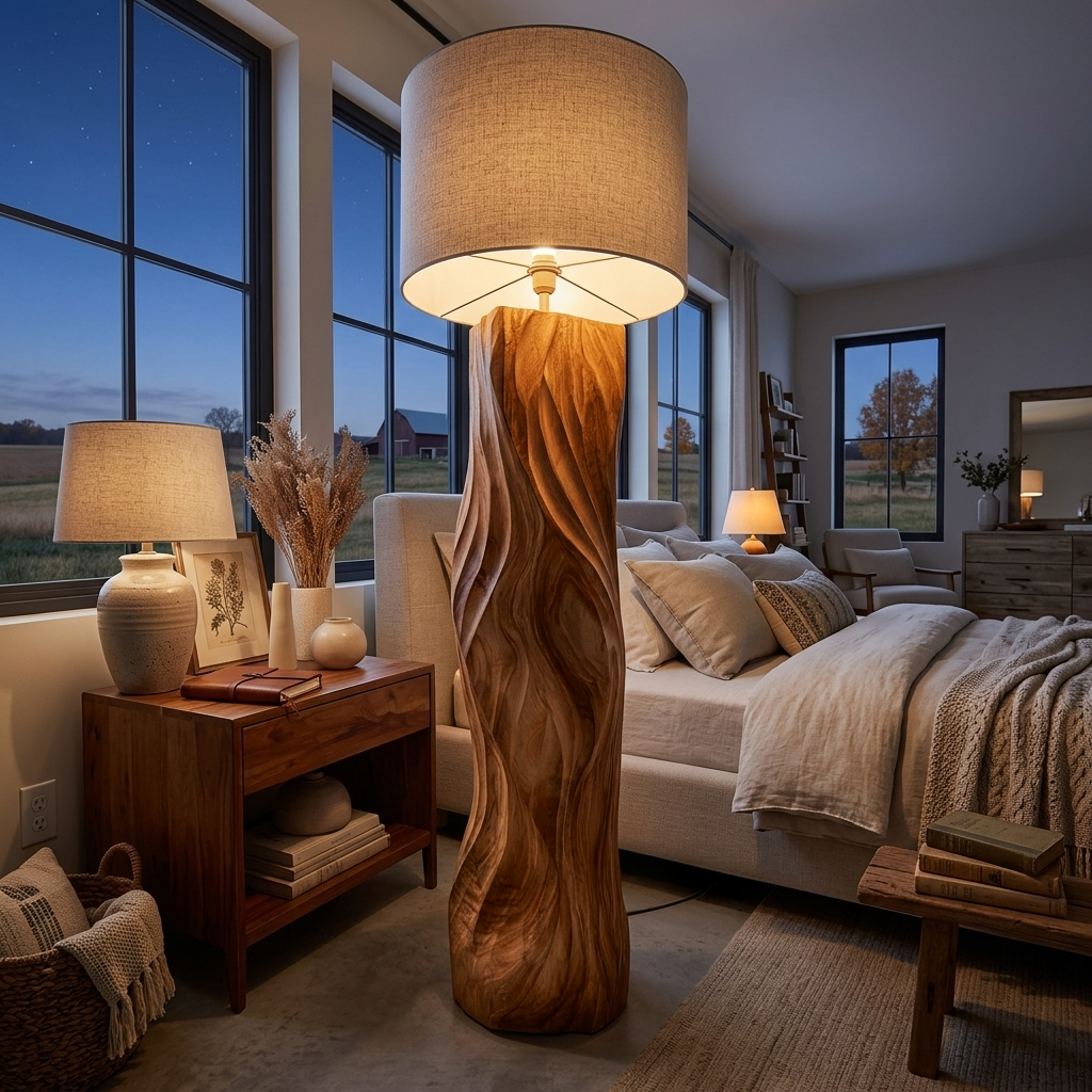Contemporary Wood Floor Lamp Sculptural Design For Home Lobby RTTHTTLAM046