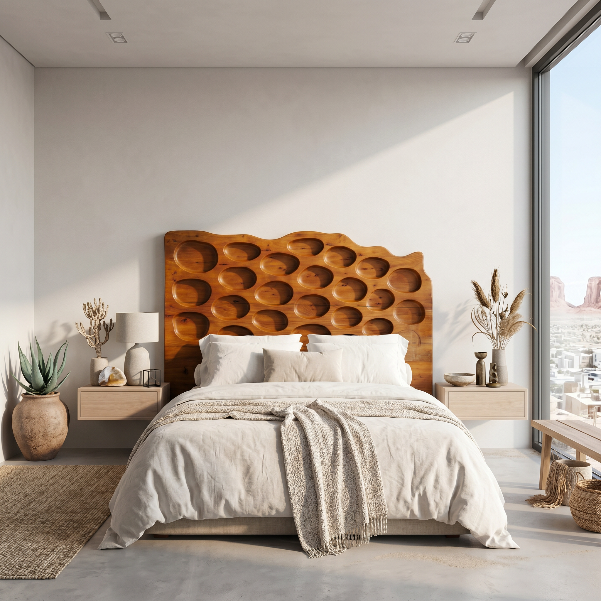 Modern Circular Cutout Headboard Wooden Bed Headboard For Bedroom SINLSAHB050