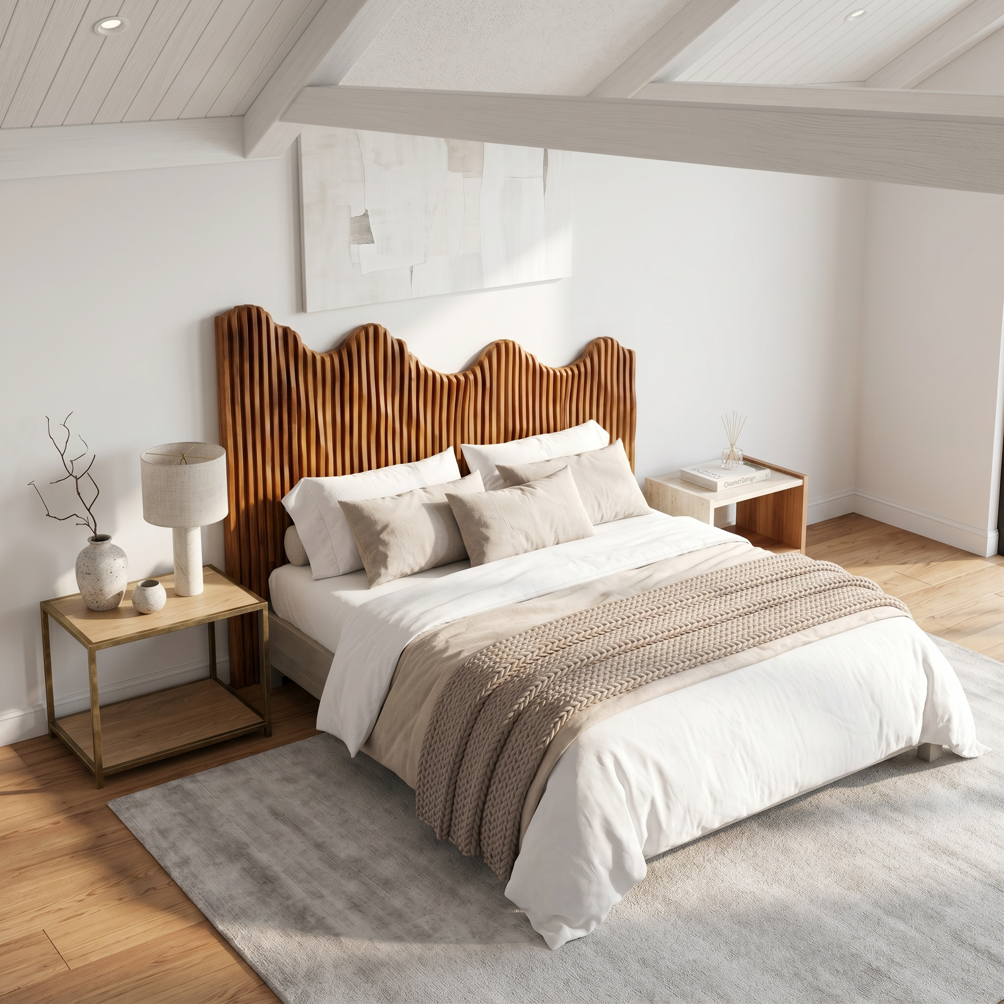 Organic Mountain Landscape Headboard Wooden Bed Headboard For Bedroom SINLSAHB051