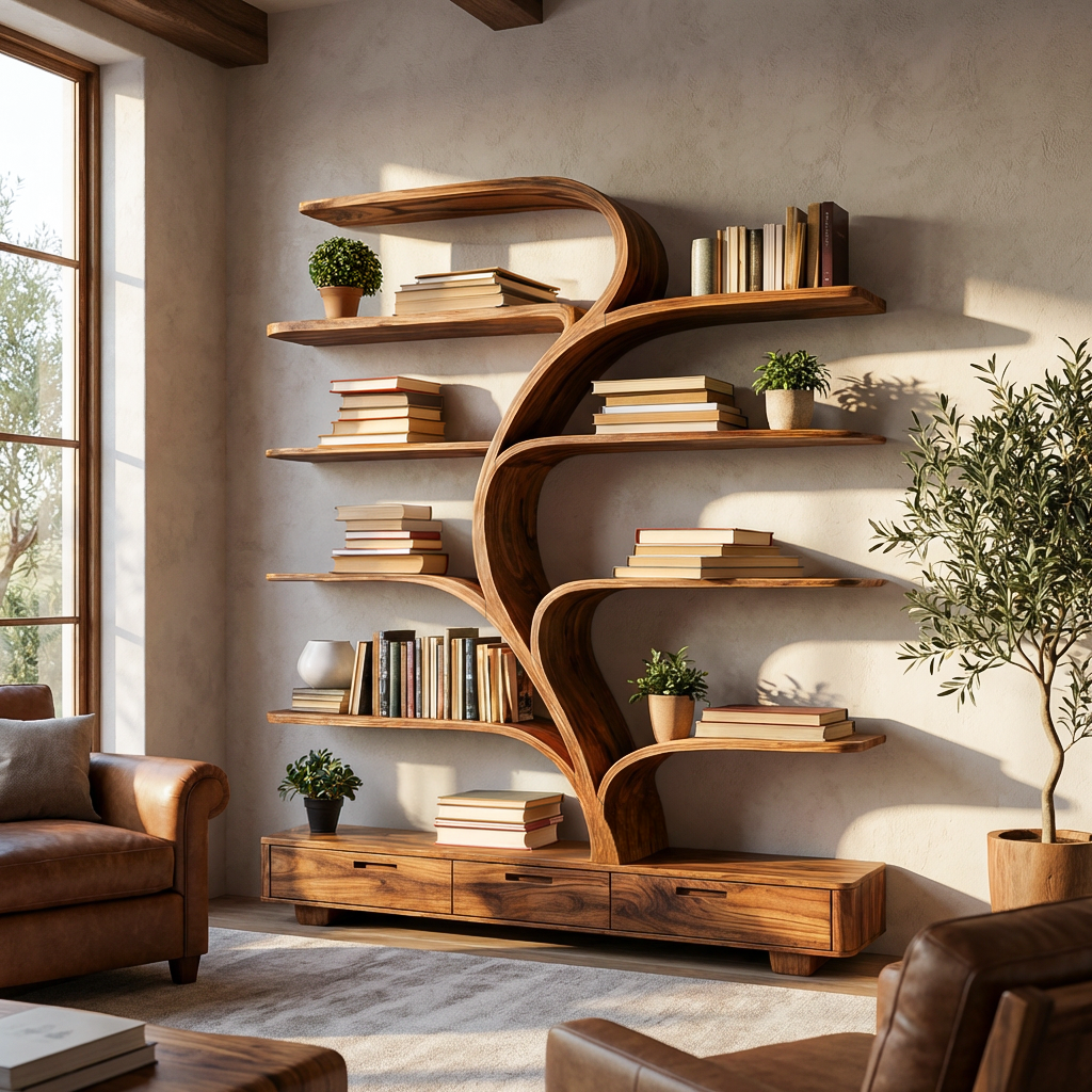 Organic Natural Wood Bookshelf Branch Shape For Home Decor RTTHTTBS120