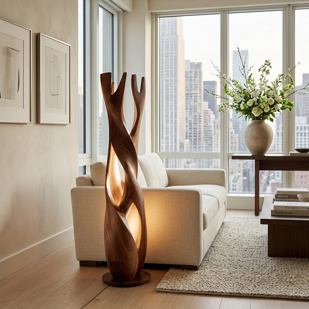 Statement Wooden Sculpture Lamp For Luxury Home RTTHHNLAM085