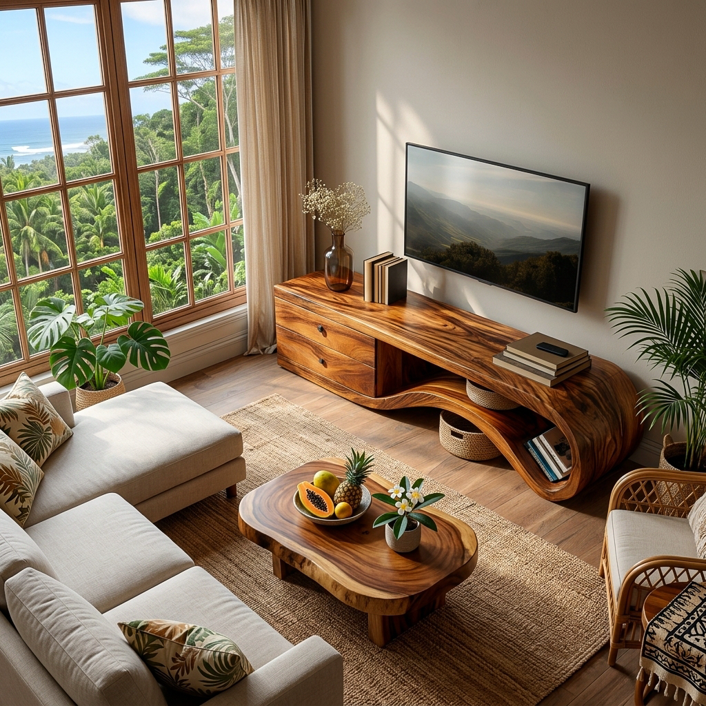 Modern Curved Wooden TV Stand For Living Area RTTHTTTVC079