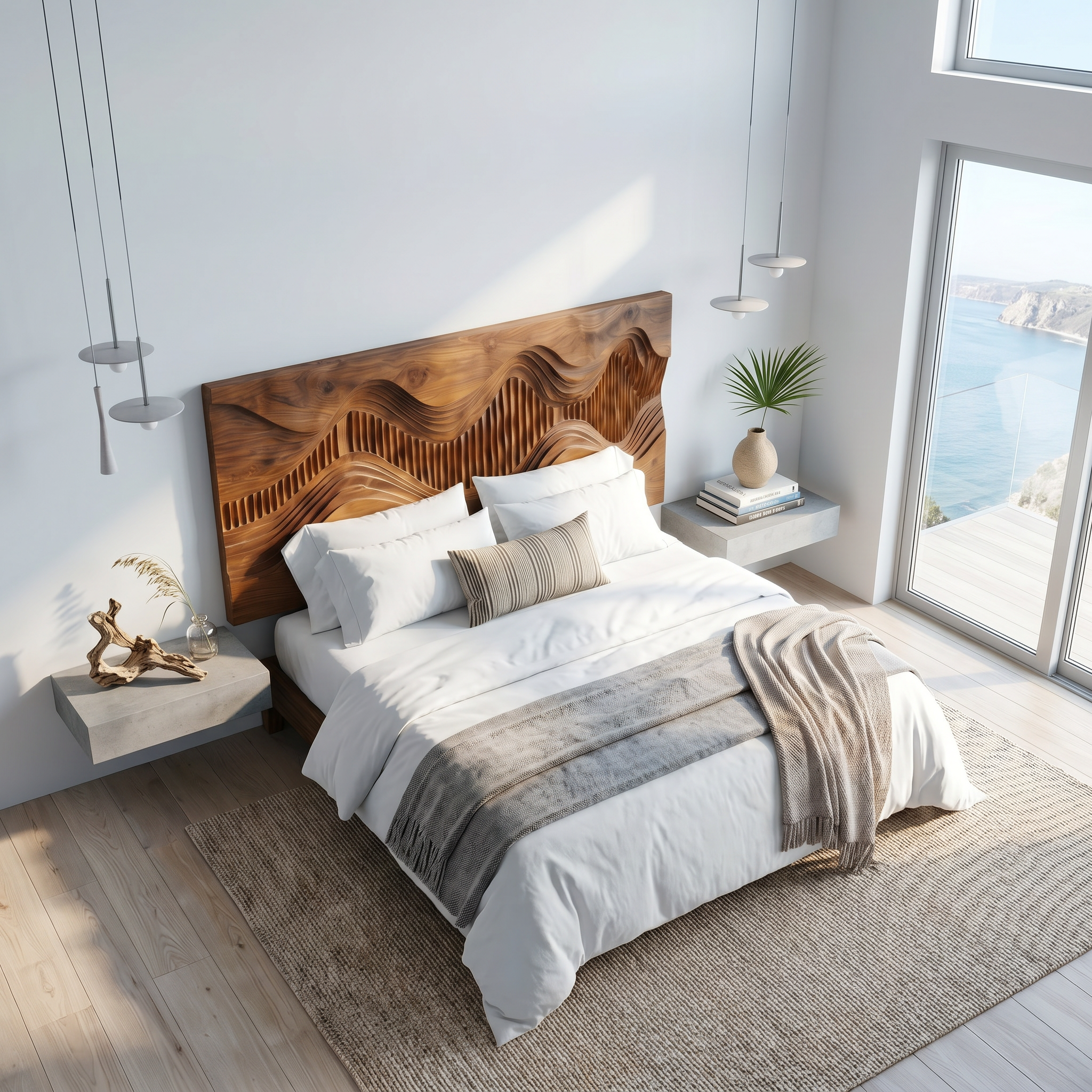 Rustic Mountain Landscape Headboard Wooden Bed Headboard For Bedroom SINLSAHB053