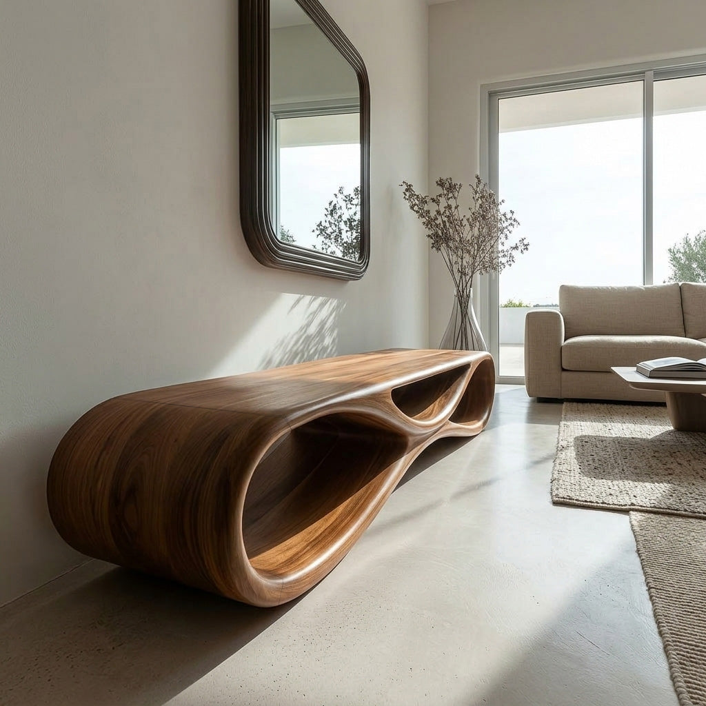 Modern Organic Wood Bench For Elegant Home Entryway RTTHHNCHR146