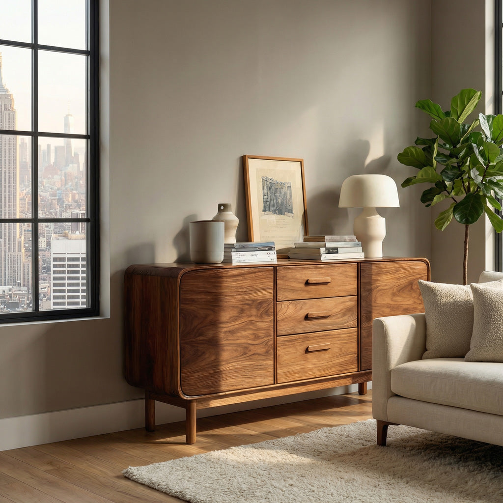 Modern Organic Sideboard With Center Drawers For Living Room RTTHHNSD017