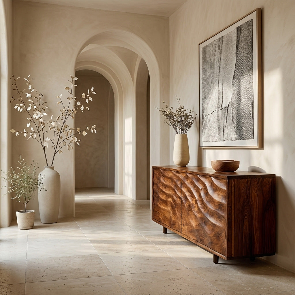 Contemporary Wooden Sideboard With Carved Doors For Home Interior RTTHHNSD042