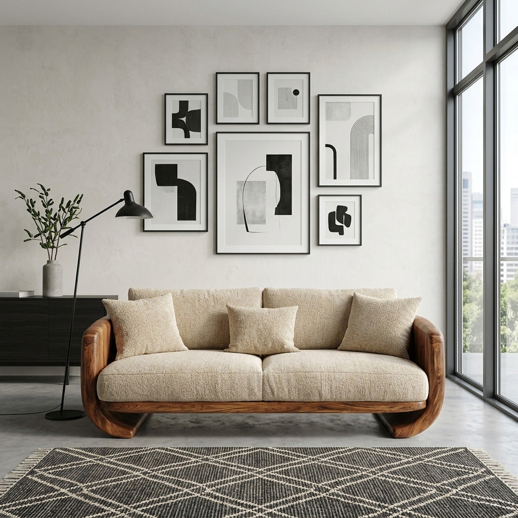 Organic Modern Curved Wood Sofa For Living Room RTTHHNSFA035