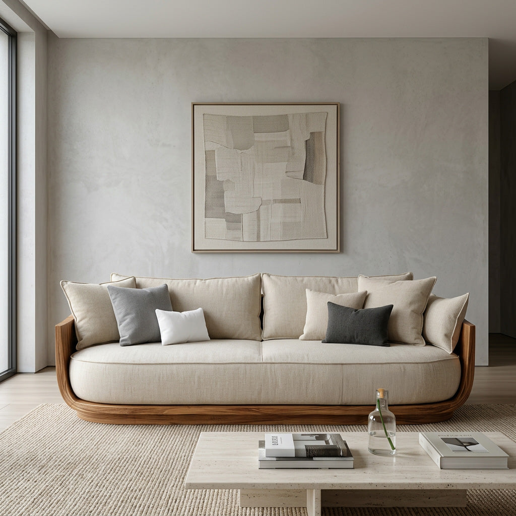 Modern Wooden Sofa With Flowing Rounded Edges For Home RTTHHNSFA044