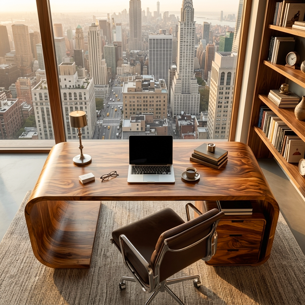Modern Wooden Desk With Curved Base For Home Office RTTHTTDE067