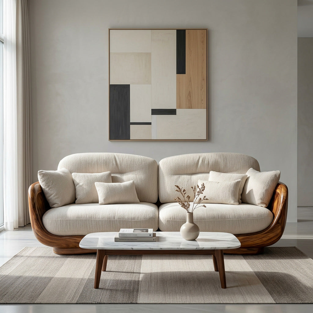 Organic Wooden Sofa With Rounded Edges For Living Room RTTHHNSFA043