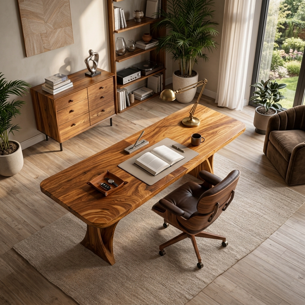 Handmade Wooden Desk With Unique Curved Base For Workspace RTTHTTDE076
