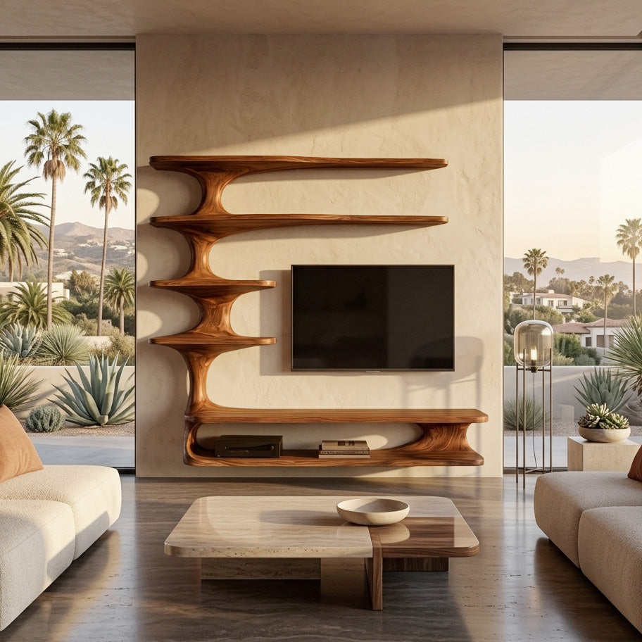 Modern Natural Wood TV Console With Shelving For Living RTTHHNTVC100