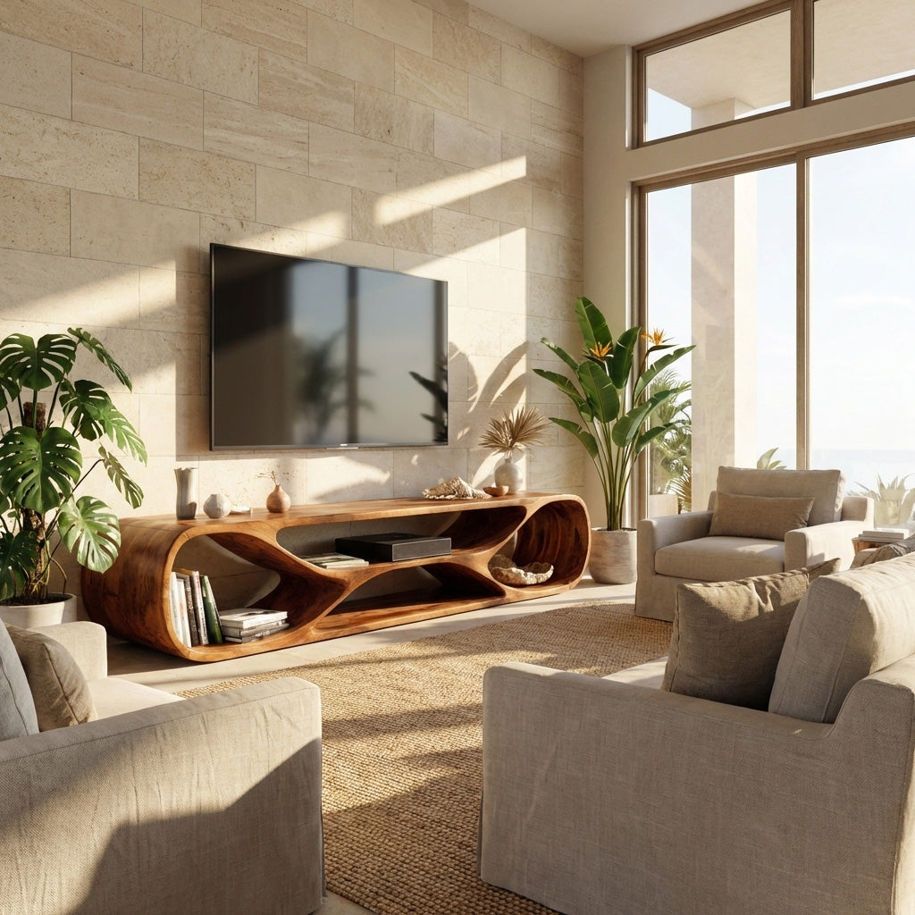 Contemporary Curved Wood TV Stand For Modern Living Room RTTHHNTVC088