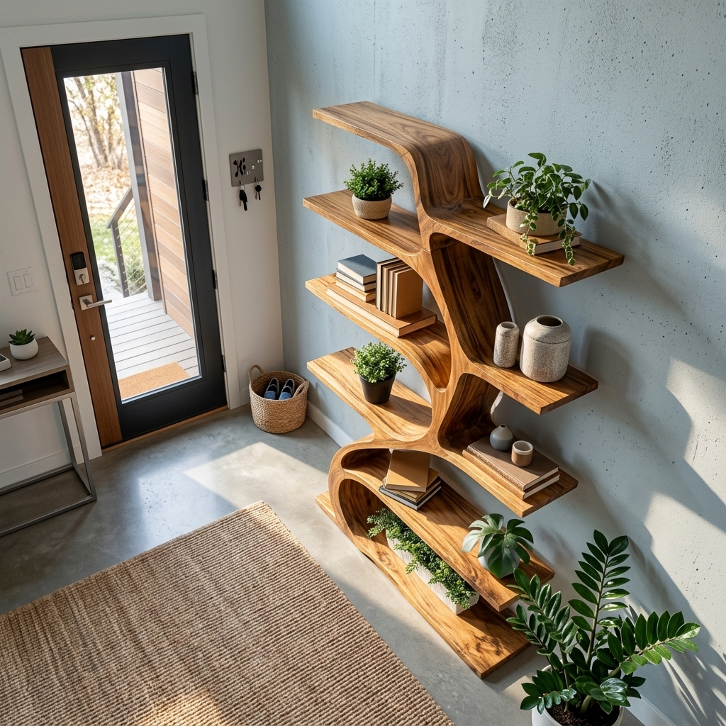 Minimal Natural Wood Bookshelf Branch Design For Interior Space RTTHTTBS122