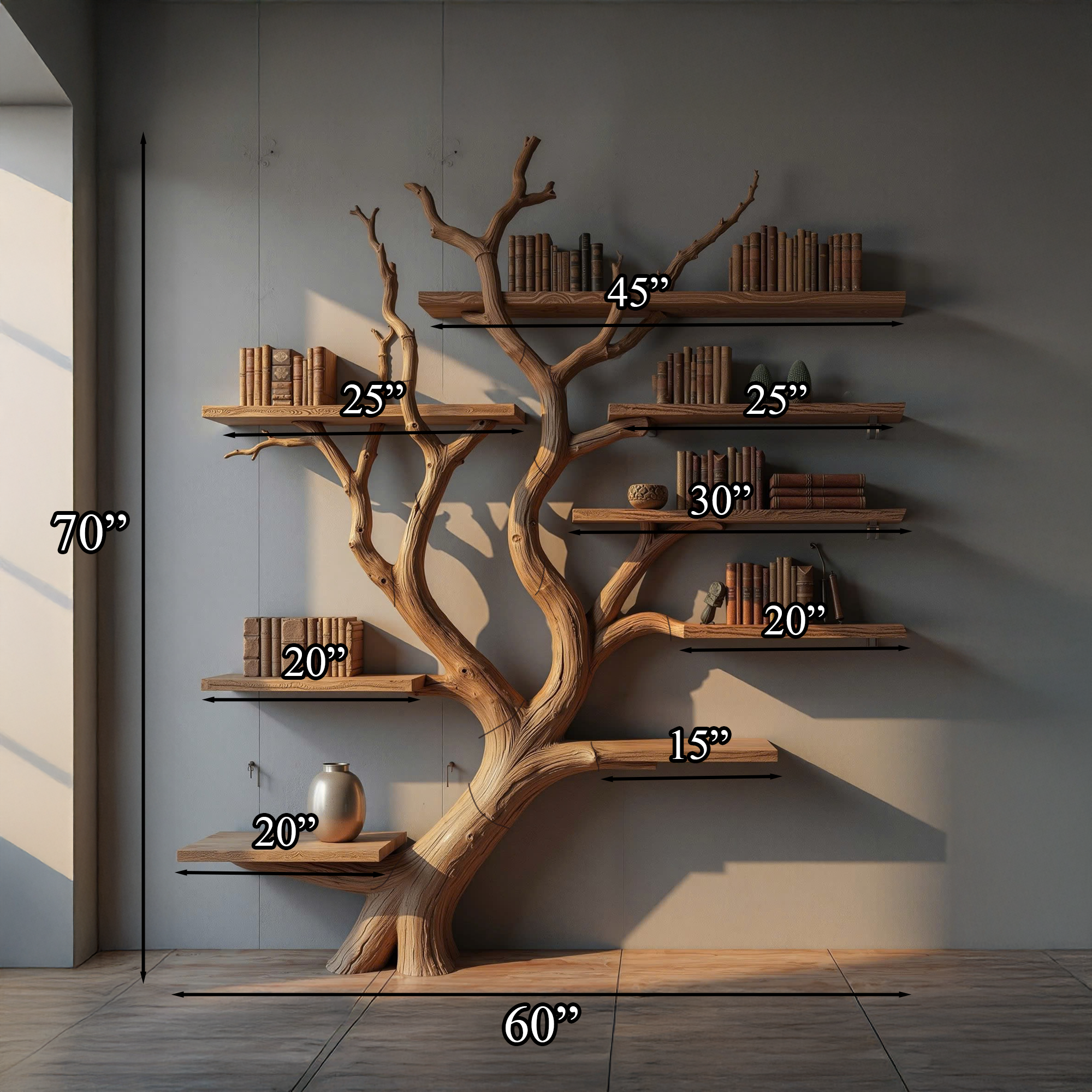 Custom Wood Shelf Tree Branch Shelf Mid Century Decor SINLTB128