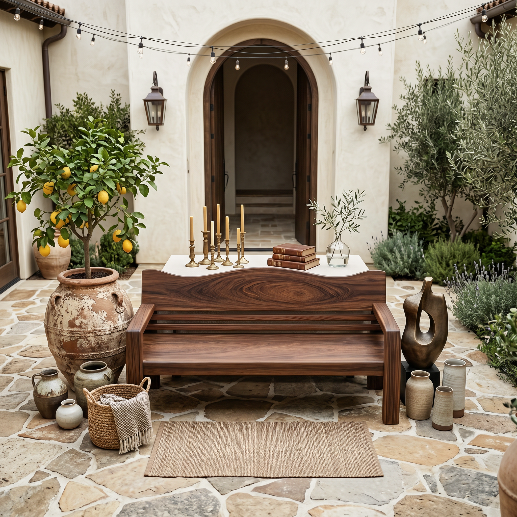 Rustic Outdoor Wooden Bench With Curved Backrest For Garden Or Porch SITHTTCHR026