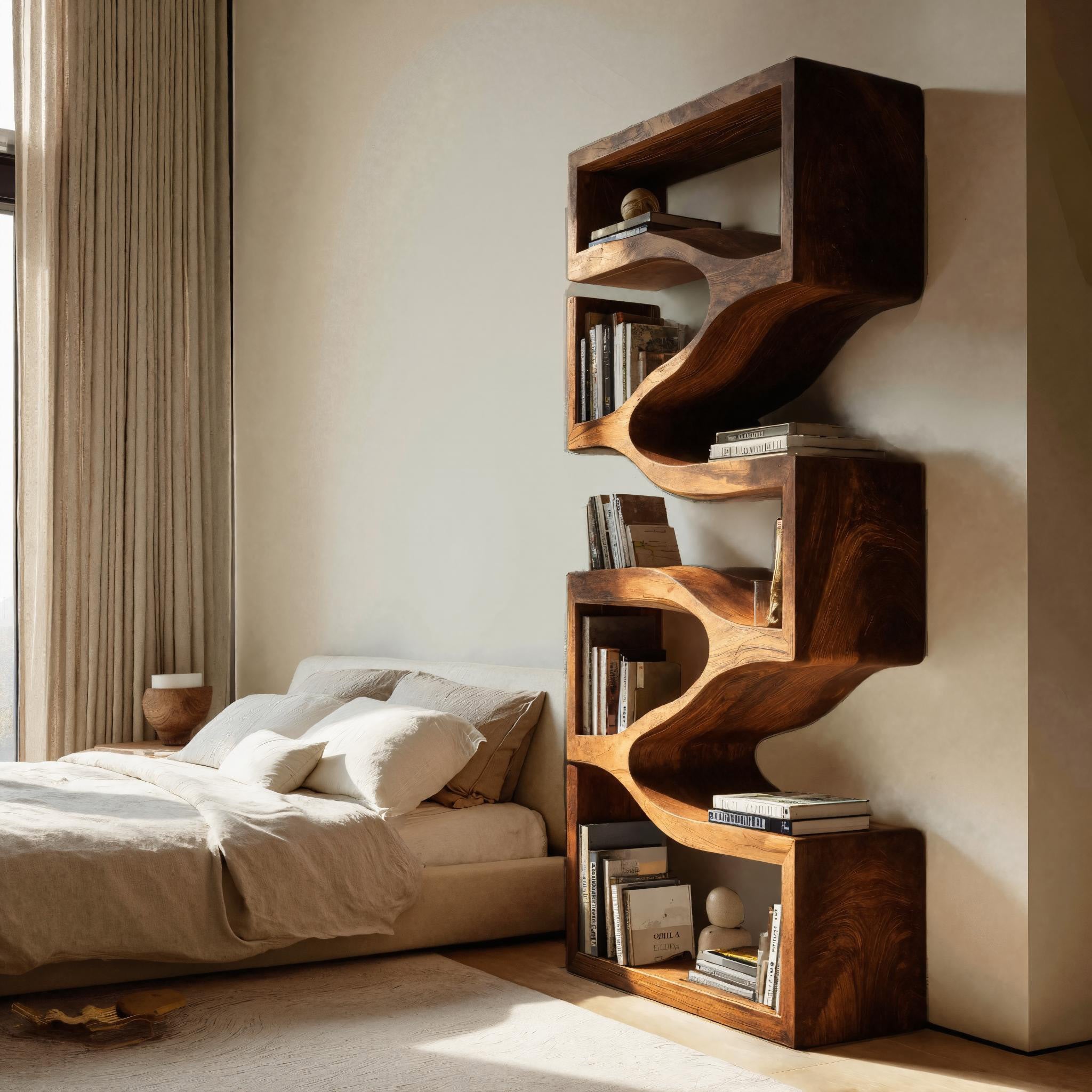 Sculptural Wooden Wall Bookcase For Modern BedRoom RTTHHNBS109