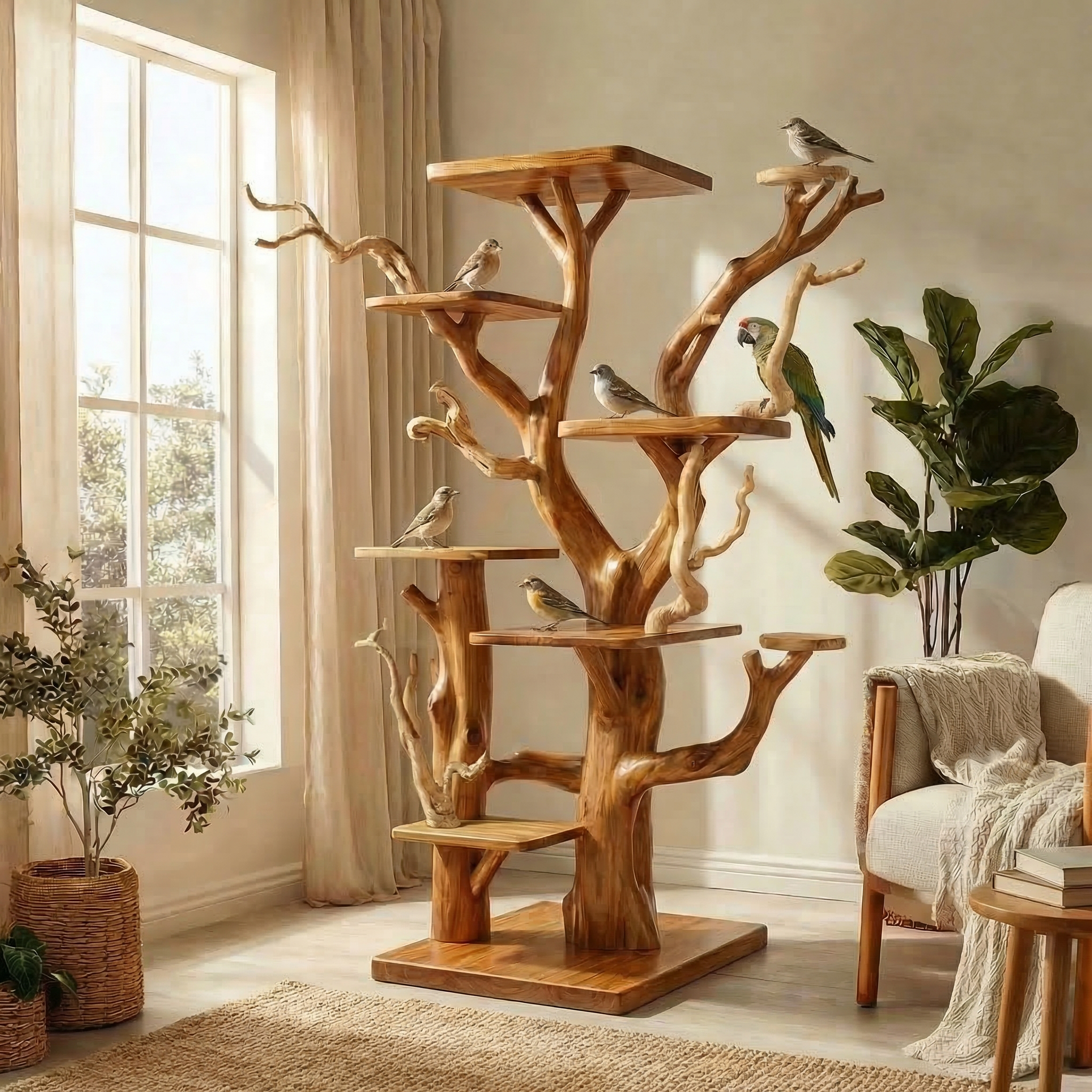 Rustic Bird Perch Stand For Living Room Or Bedroom SINLSATT128