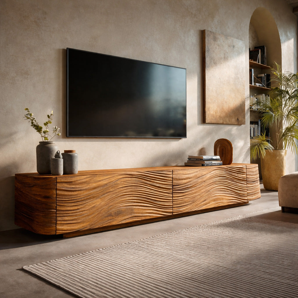Minimalist Wave TV Console For Living Room RTTHHNTVC080