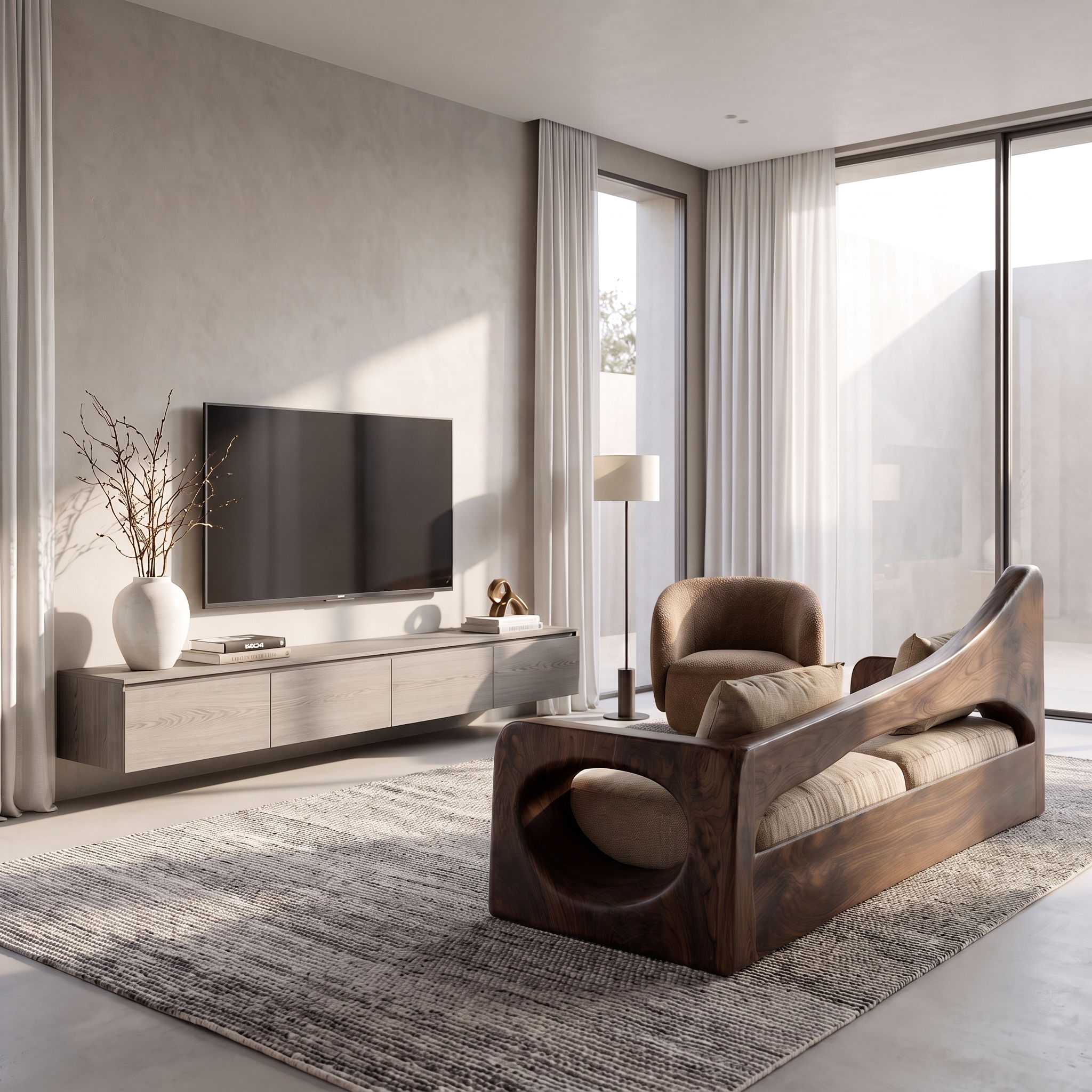 Modern Organic Sofa With Sculptural Perforated Wood Frame SINLSASF042