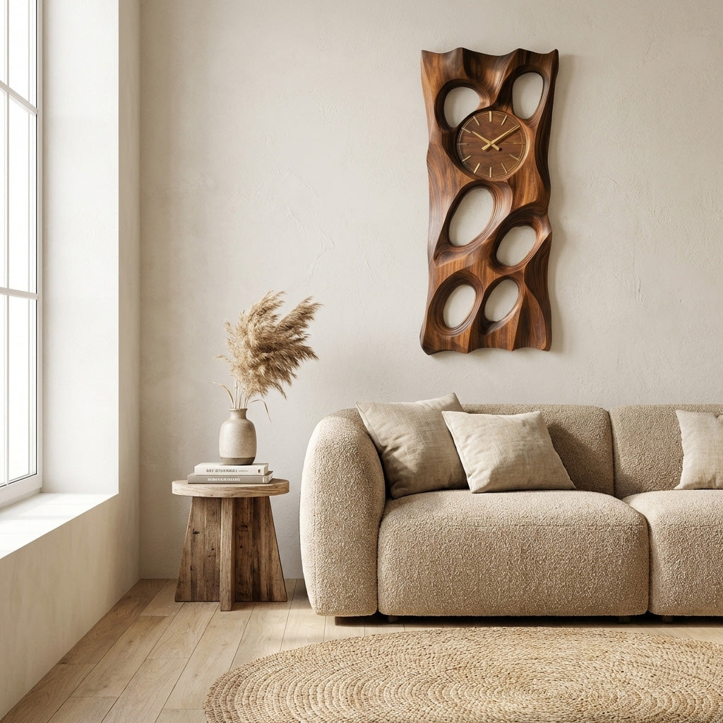 Wooden Wall Clock With Openwork Design For Living Room RTTHHNWAC031