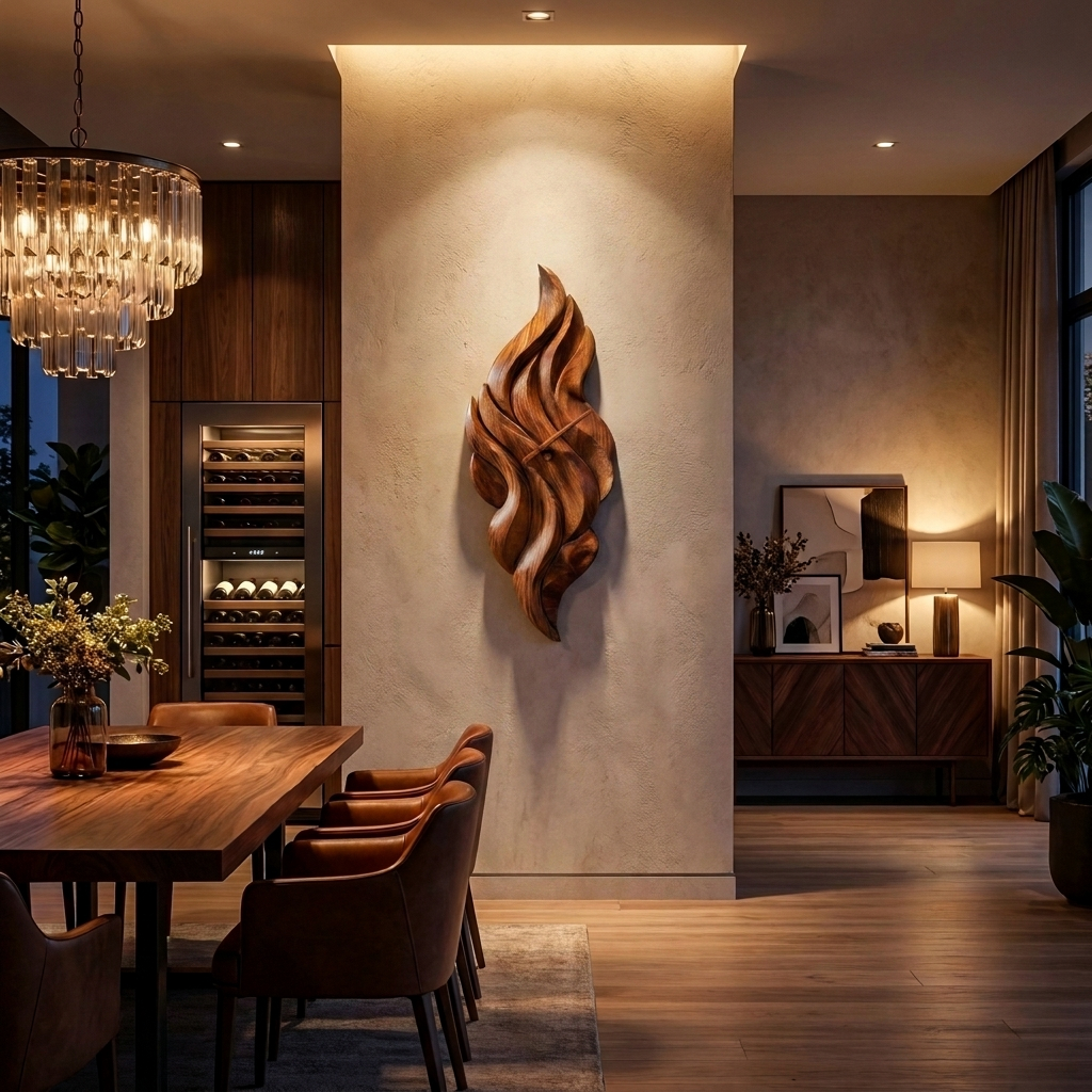 Modern Wooden Wall Clock With Sculptural Wave Carving For Interior RTTHTTWAC006
