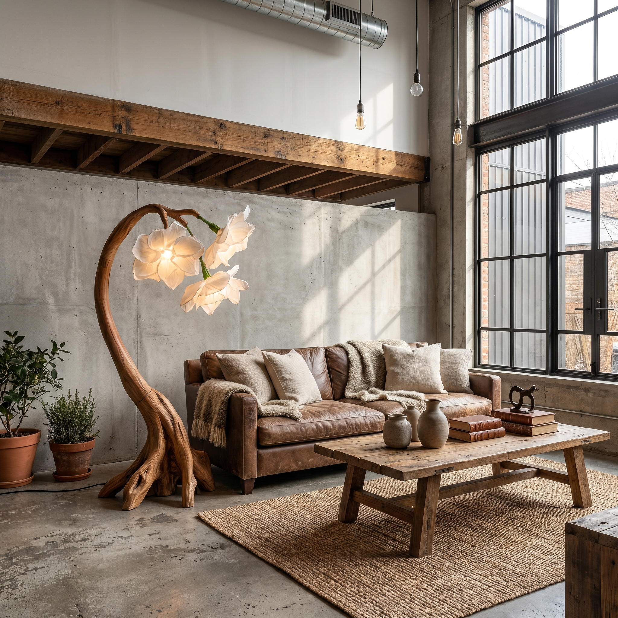 Rustic Botanical Floor Lamp With Flower Petal Shade For Living Room And Bedroom SINLSAFLP078