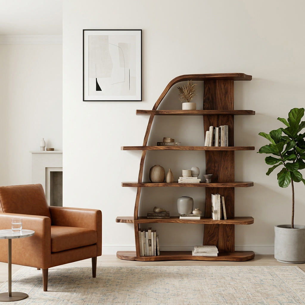 Mid Century Natural Wood Display Bookshelf For Living Room RTTHHNBS165