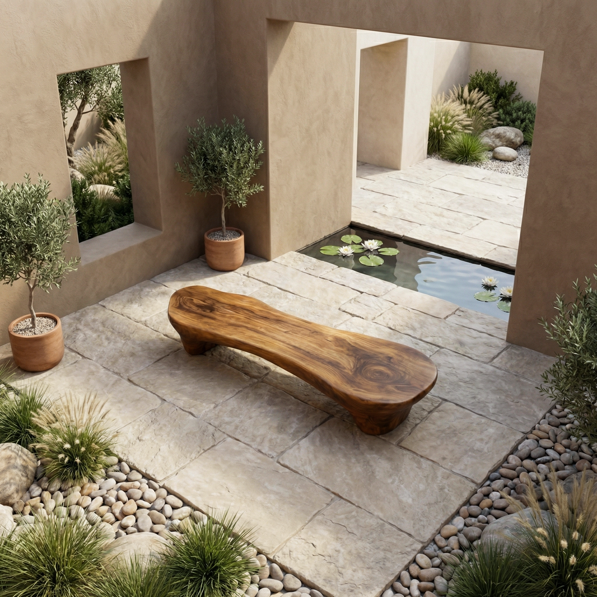 Minimal Organic Bench Solid Wood Smooth Rounded Form Entryway SINLHARS092