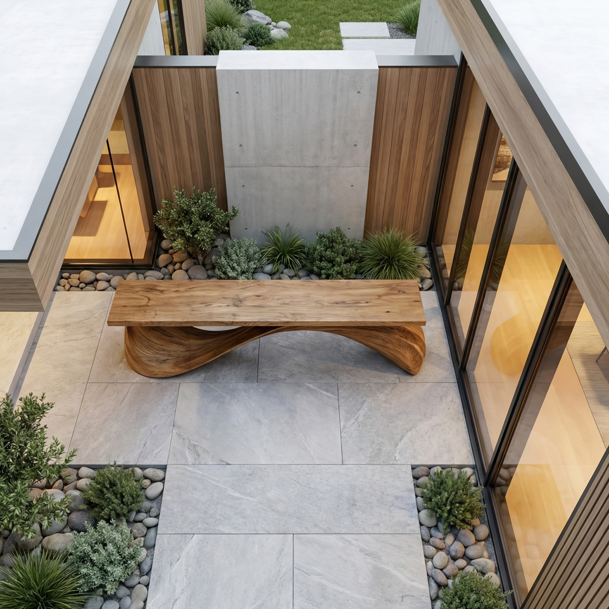 Contemporary Wave Bench Solid Wood Elegant Loop Design Hallway And Entryway SINLHARS099